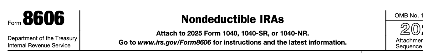 Excerpt of IRS Form 8606 showing nondeductible IRA basis
